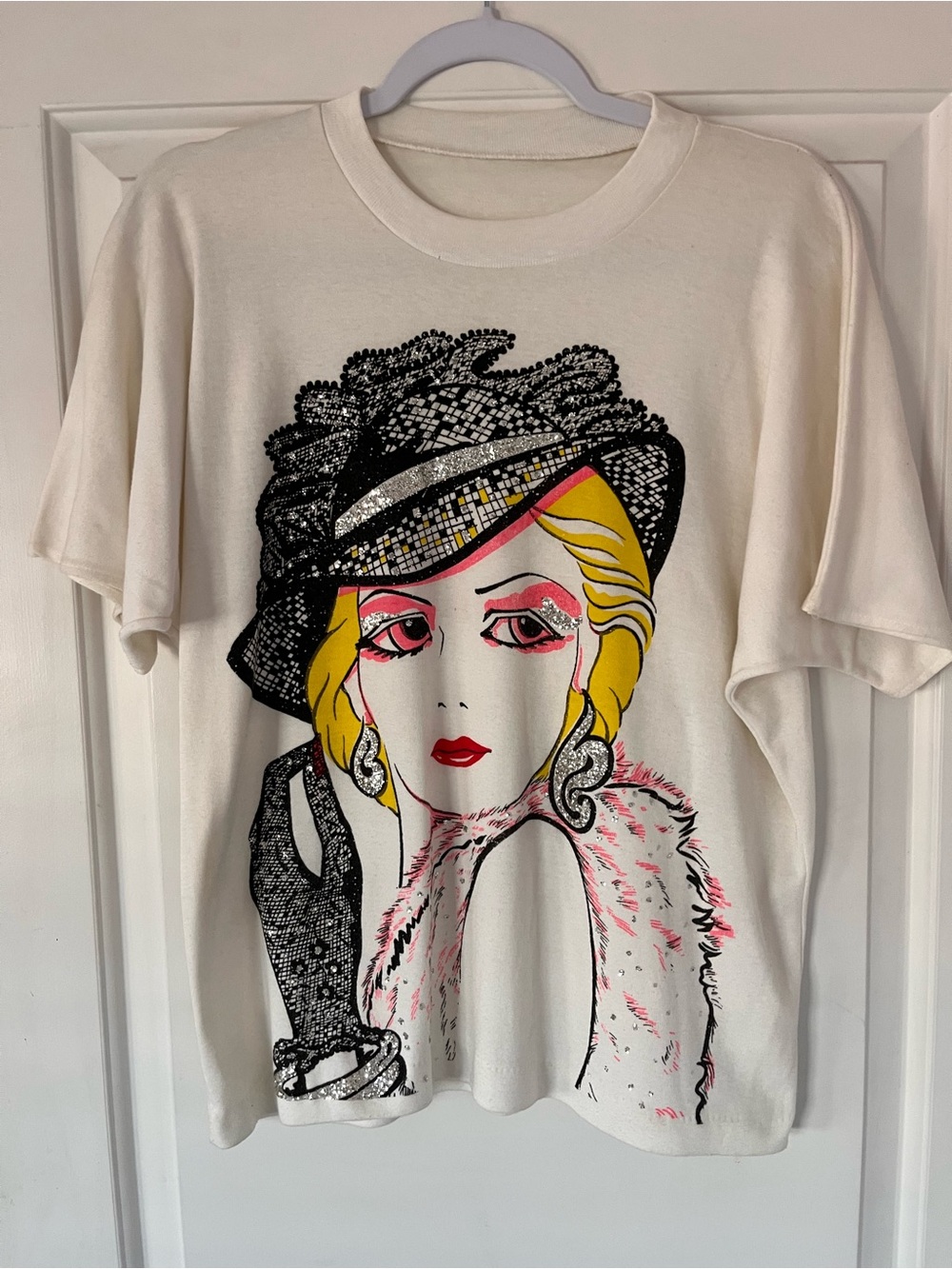 Vintage-Inspired Cream Graphic Tee with Pink Accents